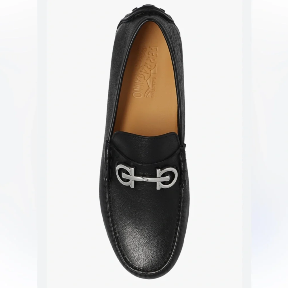 Salvatore Ferragamo Black Leather Slip-On Loafers